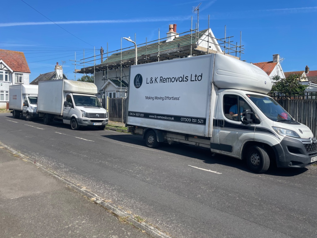 L&K Removals branded luton van parked outside Kent property