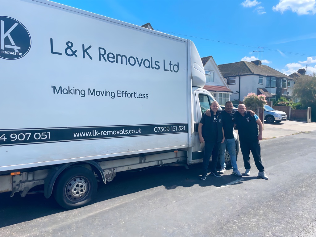 L&K Removals three-man team with removal truck in Kent