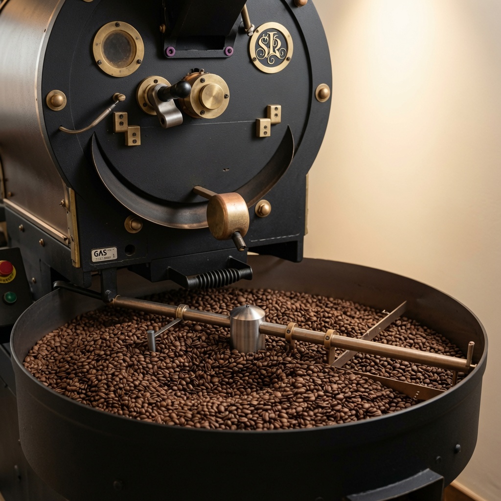 San Franciscan coffee roaster with freshly roasted beans cooling in the tray at Chaska Direct's roastery