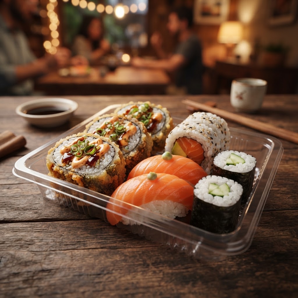 Box 8 pecas 2 Hot Rolls, 2 Uramaki, 2 Nigiri e 2 Hossomaki (8 peças)