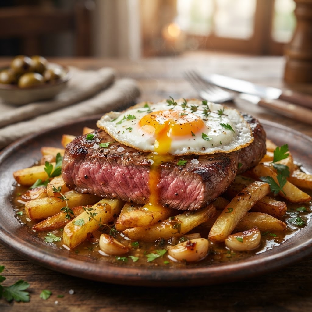 Bife da vazia com ovo a cavalo