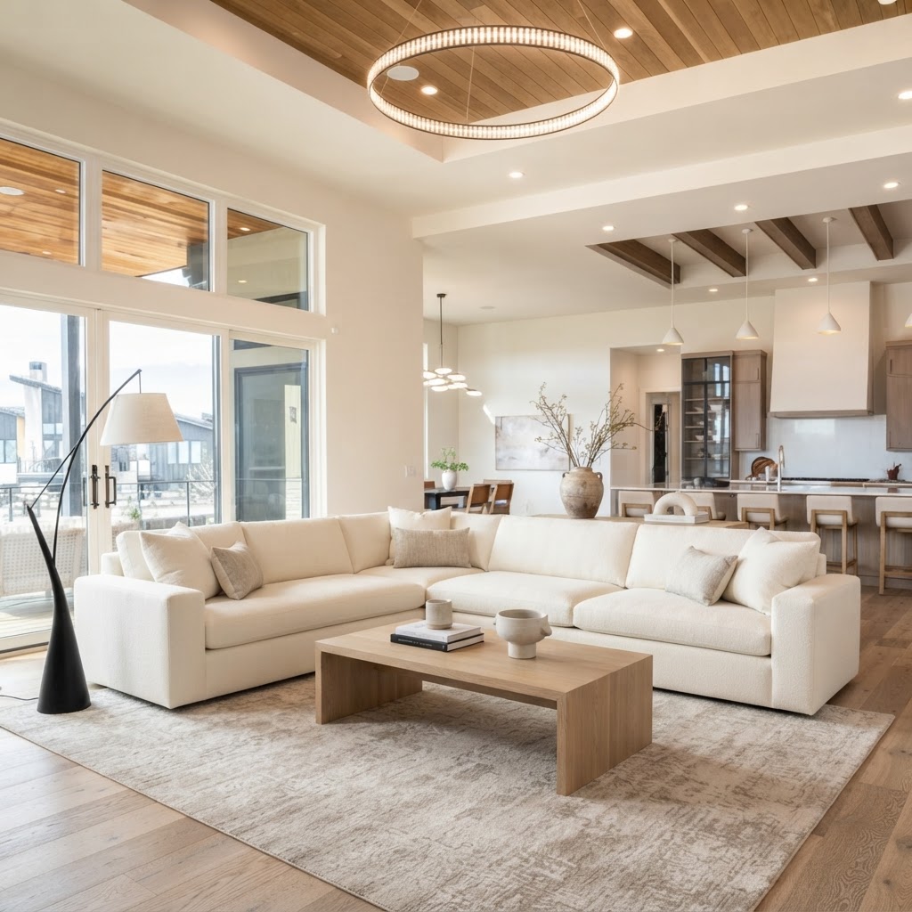 Living room, floor-to-ceiling glass