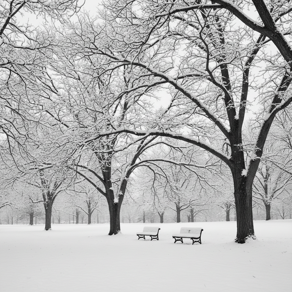 Washington Park Denver — snow-covered park benches and trees in winter
