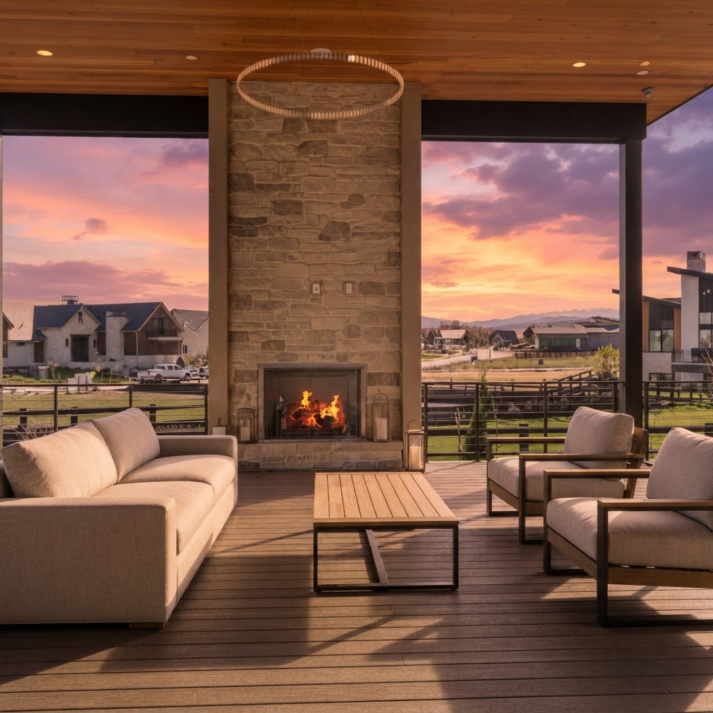 793 sq ft covered deck with fireplace