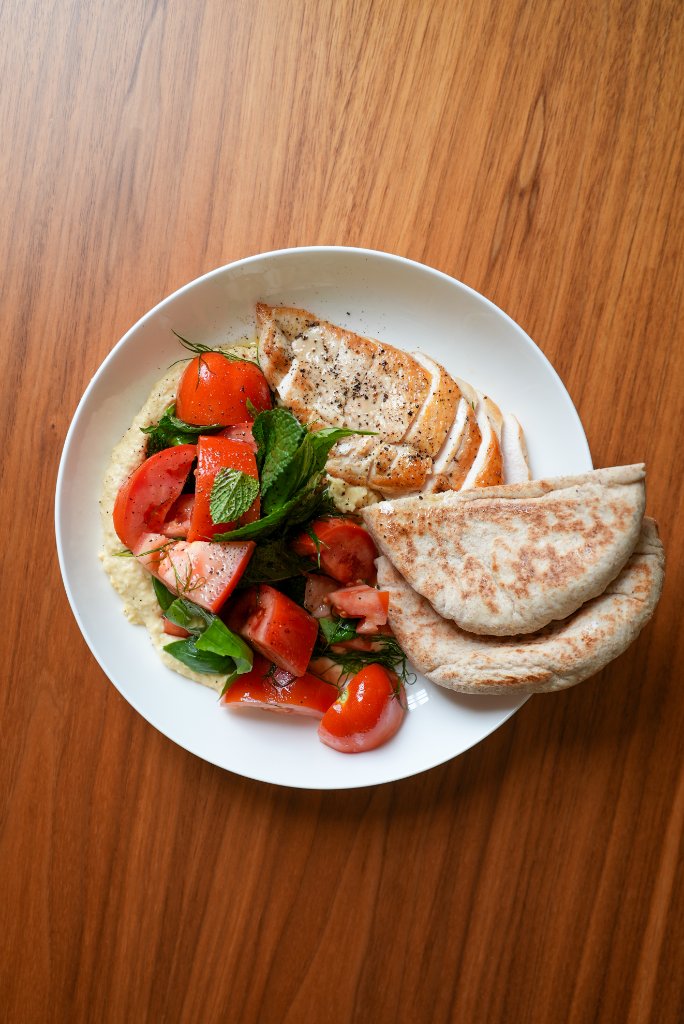 Grilled Chicken Salad, Whipped Hummus