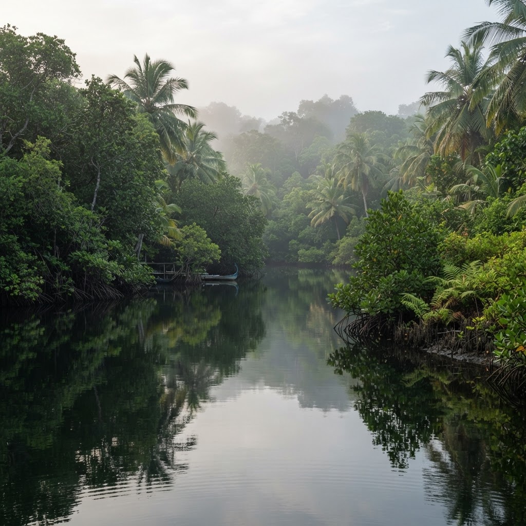 Bandaara Kilhi freshwater lake on Fuvahmulah surrounded by mangroves