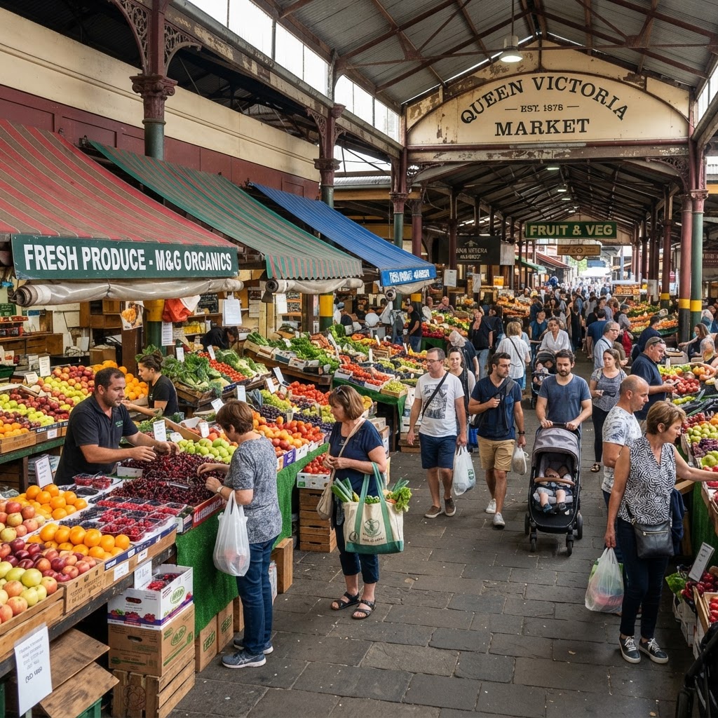Queen Victoria Market produce stalls, Melbourne