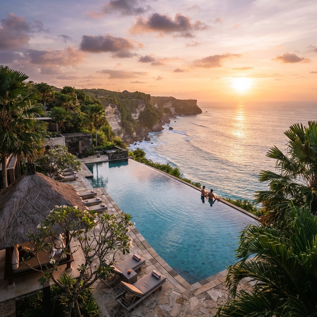 Cliff-top infinity pool overlooking the Indian Ocean at Six Senses Uluwatu Bali