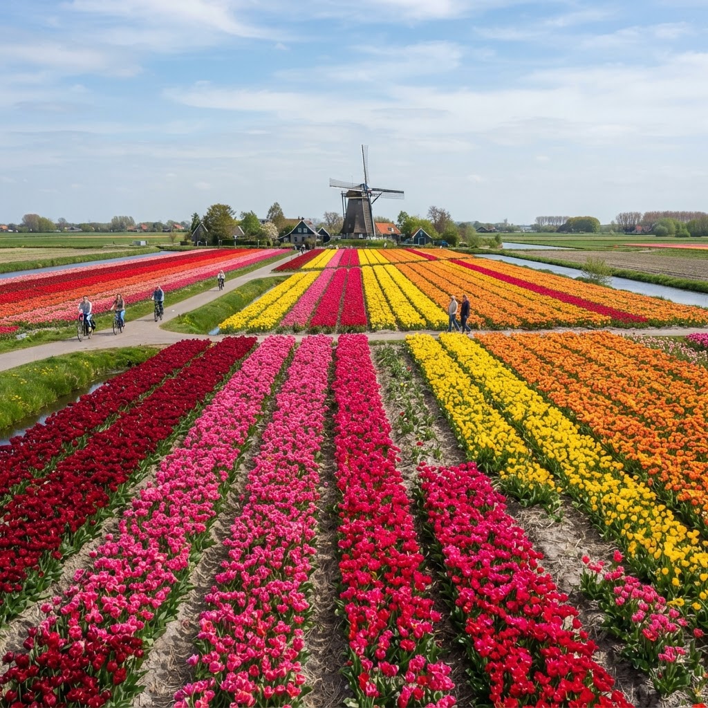 Colorful tulip fields near Amsterdam