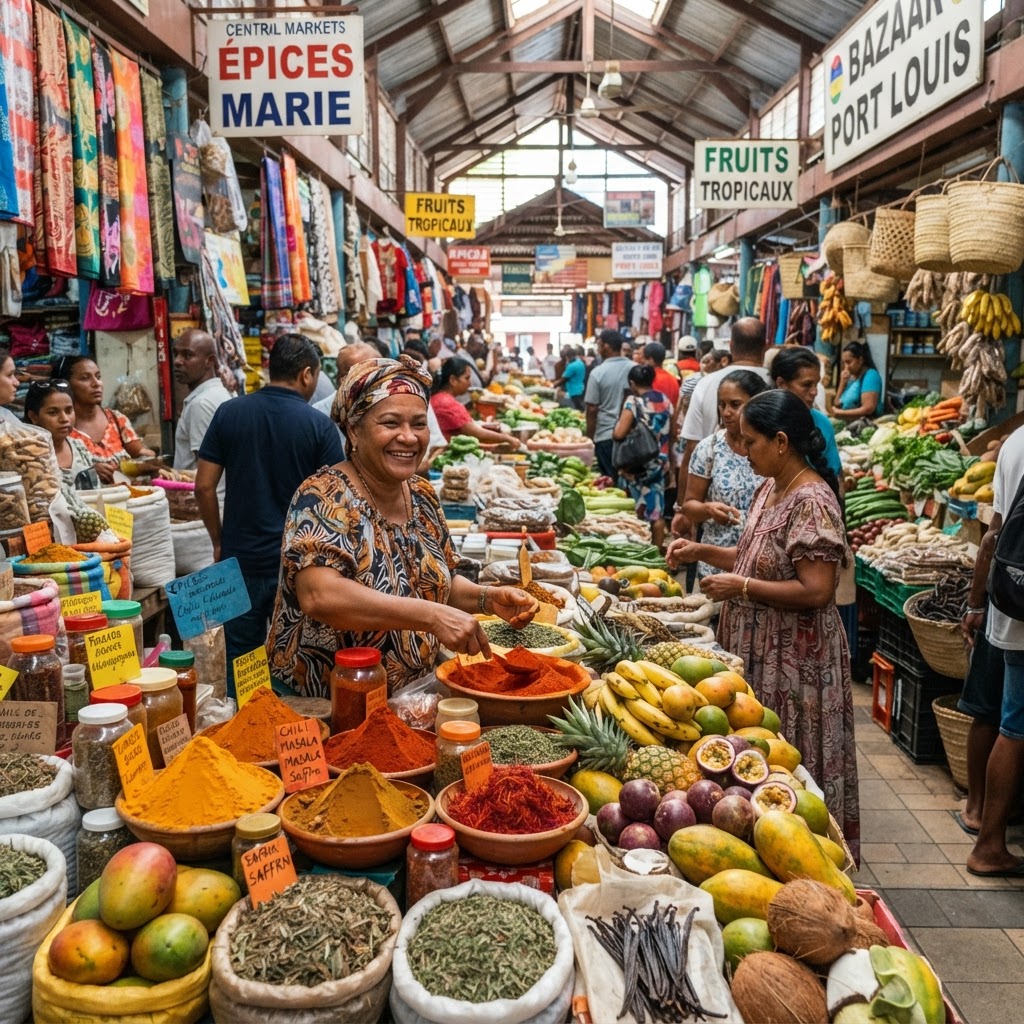 Mauritius Port Louis market with Creole spices