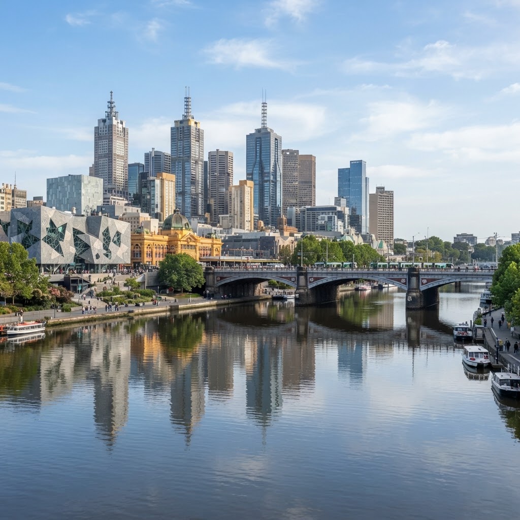 Yarra River with skyline and Princes Bridge, Melbourne