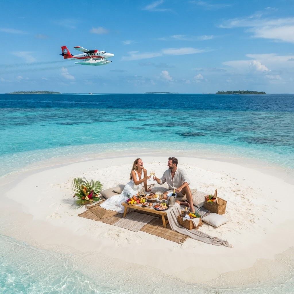Maldives private sandbank picnic for honeymoon couples