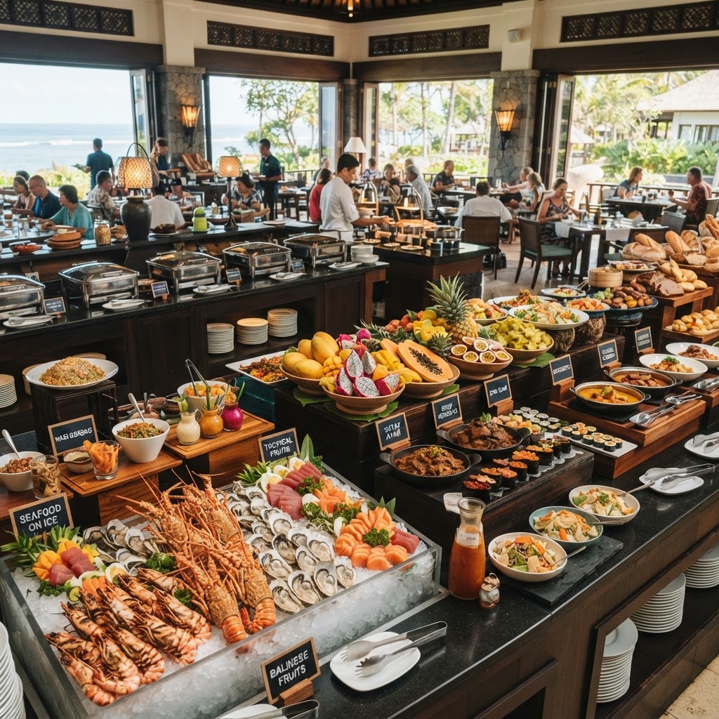 All-inclusive buffet at the Club Med Bali main restaurant