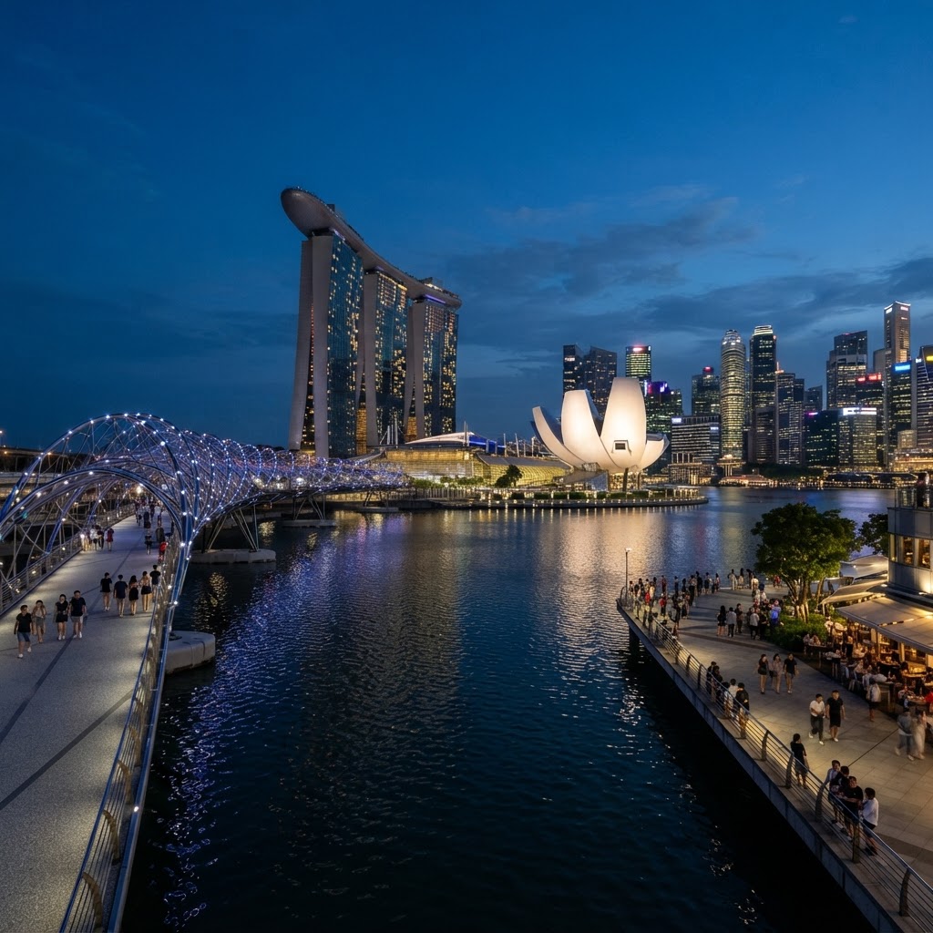 Marina Bay Sands skyline at night, Singapore