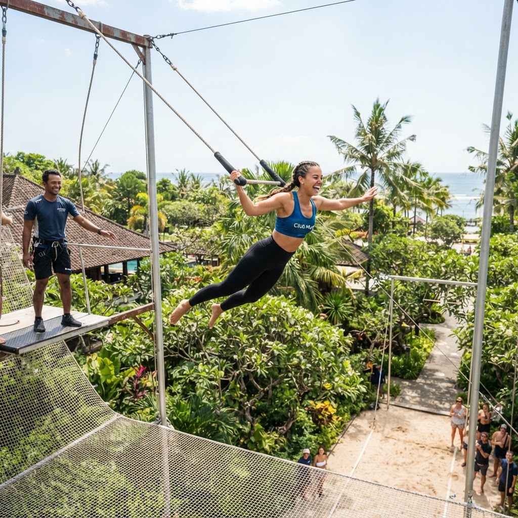 Flying trapeze at the Club Med Bali circus arts school