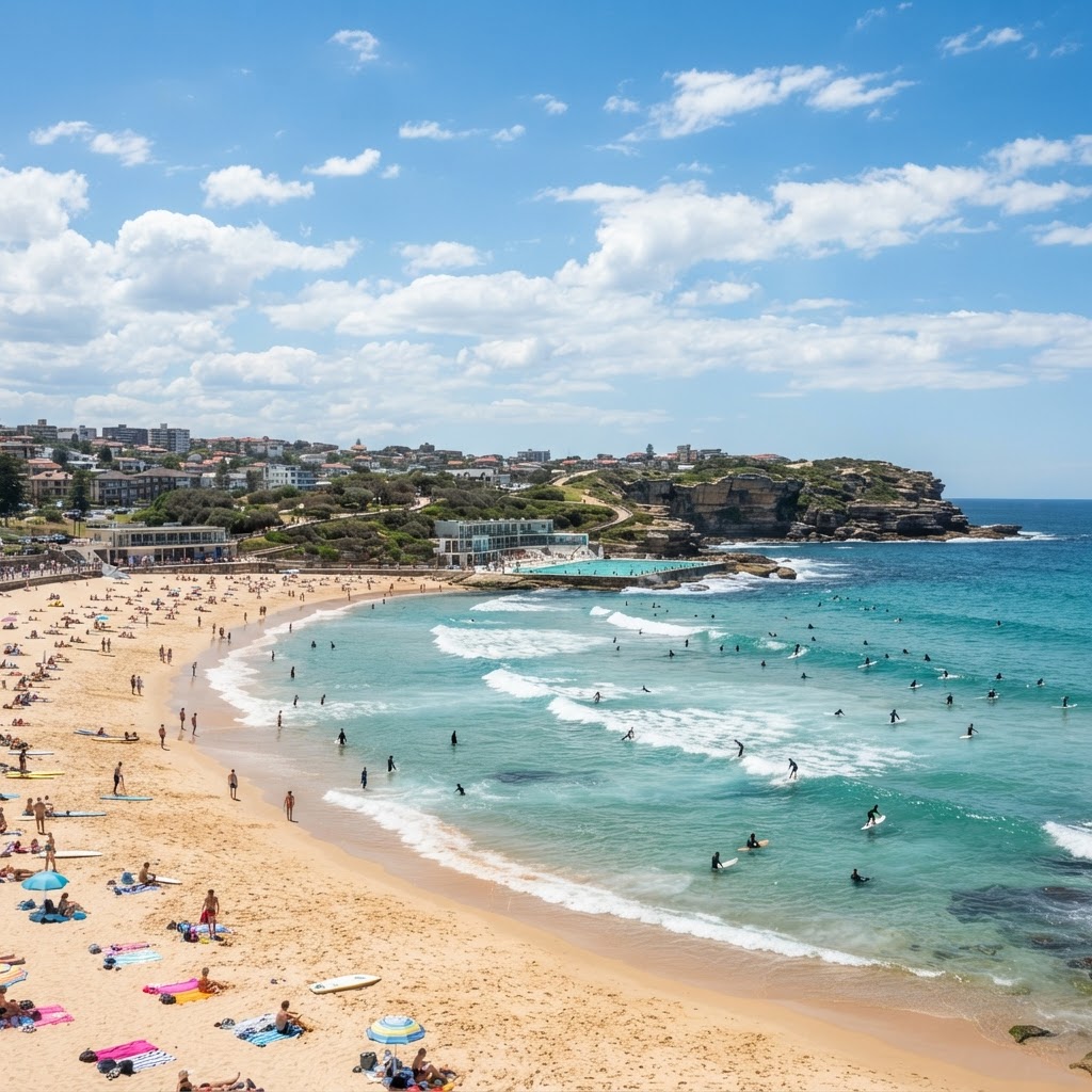 Bondi Beach Sydney with golden sand and turquoise water