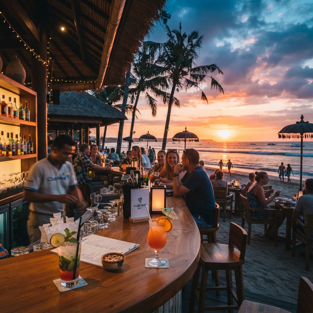 Sunset cocktails at the Club Med Bali beach bar