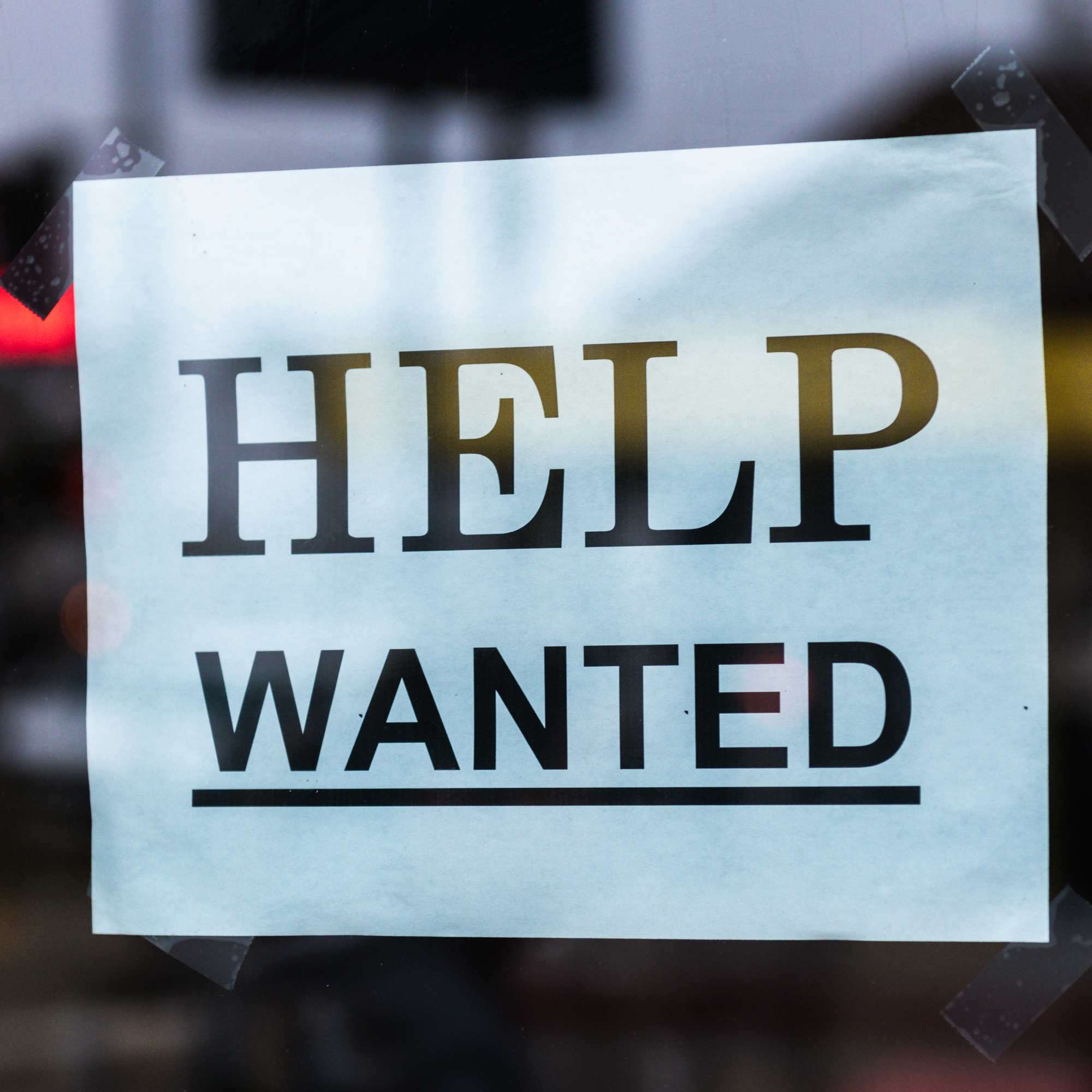 Help wanted sign in a window