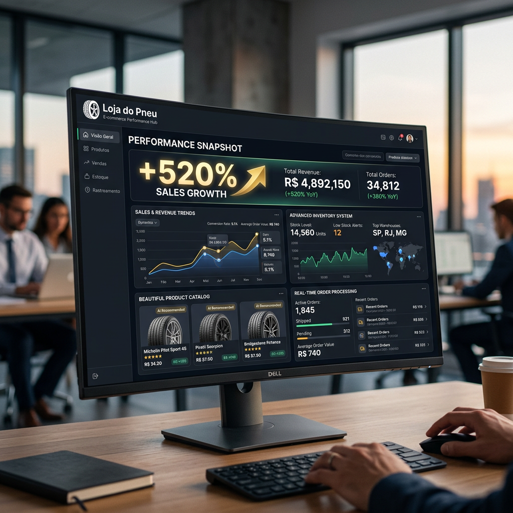 Depois da implementação de IA — Loja do Pneu (E-commerce): resultados com Marketplace com IA