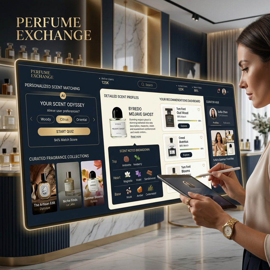 Depois da implementação de IA — Perfume Exchange (E-commerce): resultados com Marketplace com IA