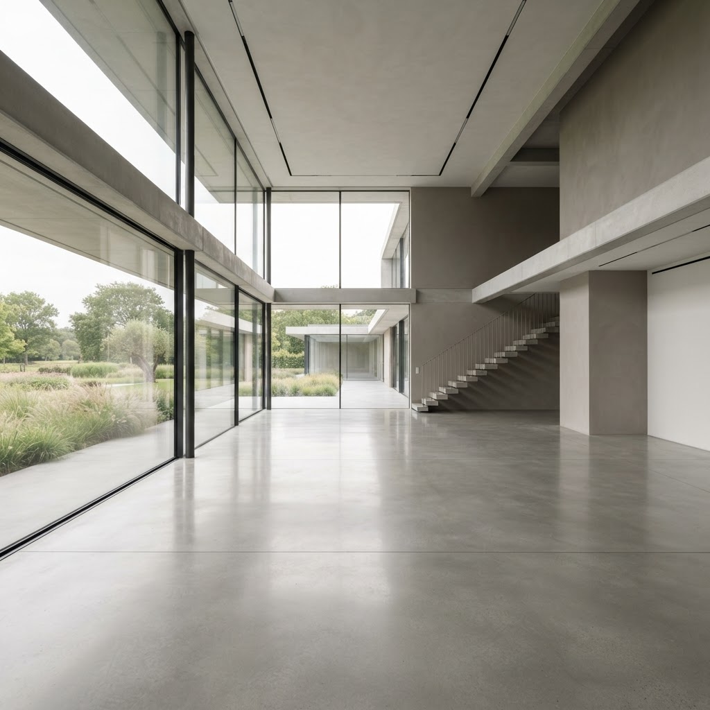 Interior arquitectónico de alta gama, espacio diáfano con líneas limpias