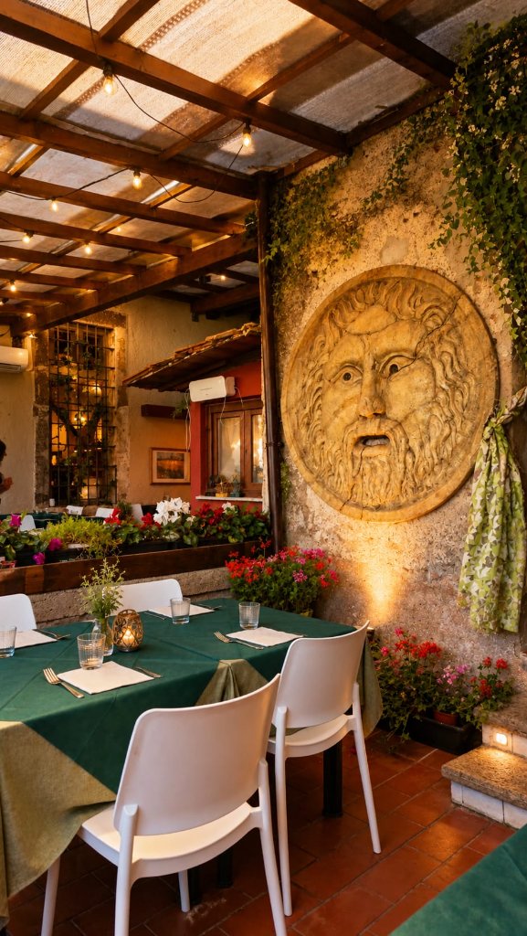Terrazza con decorazione testa di leone