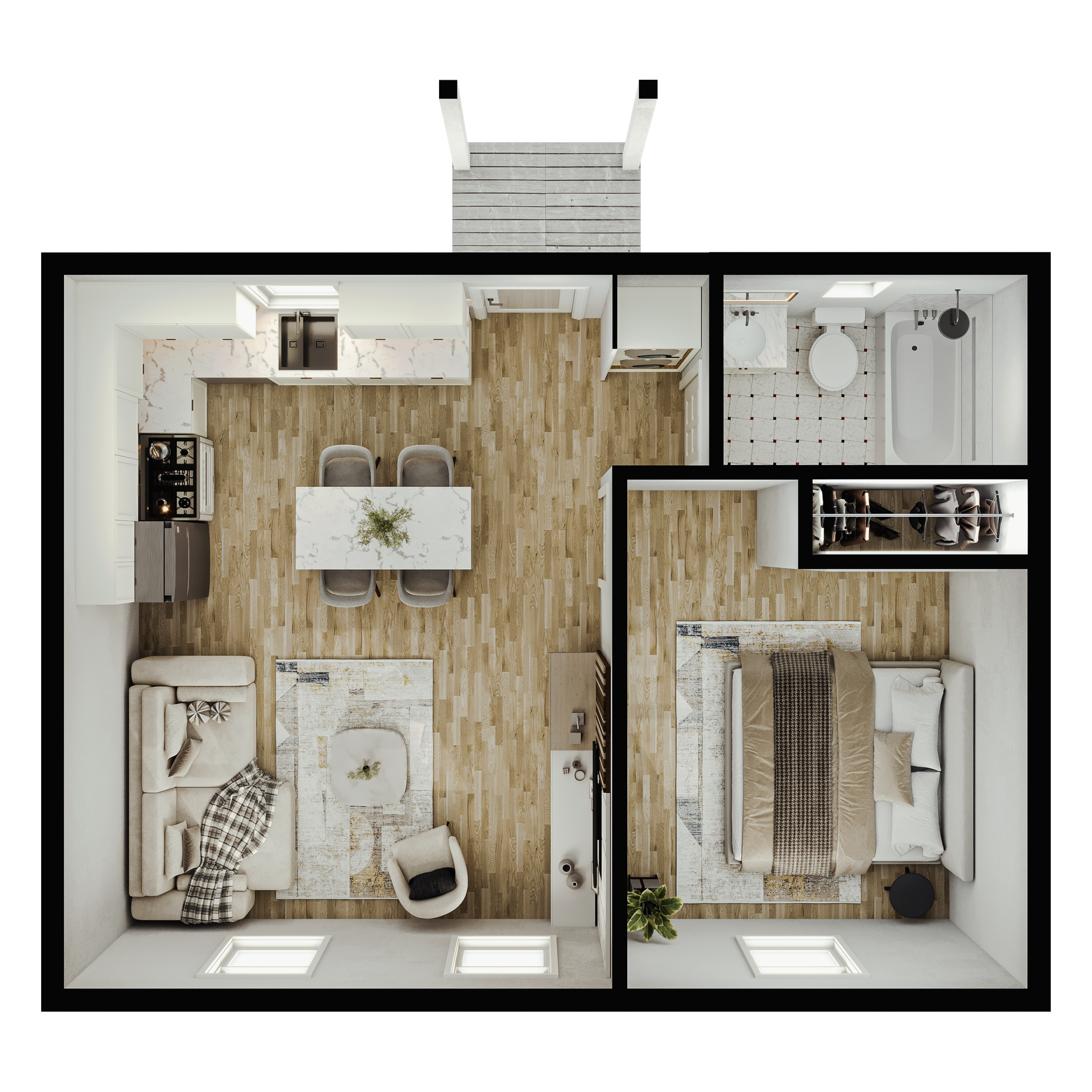 550 sqft 1-Bed