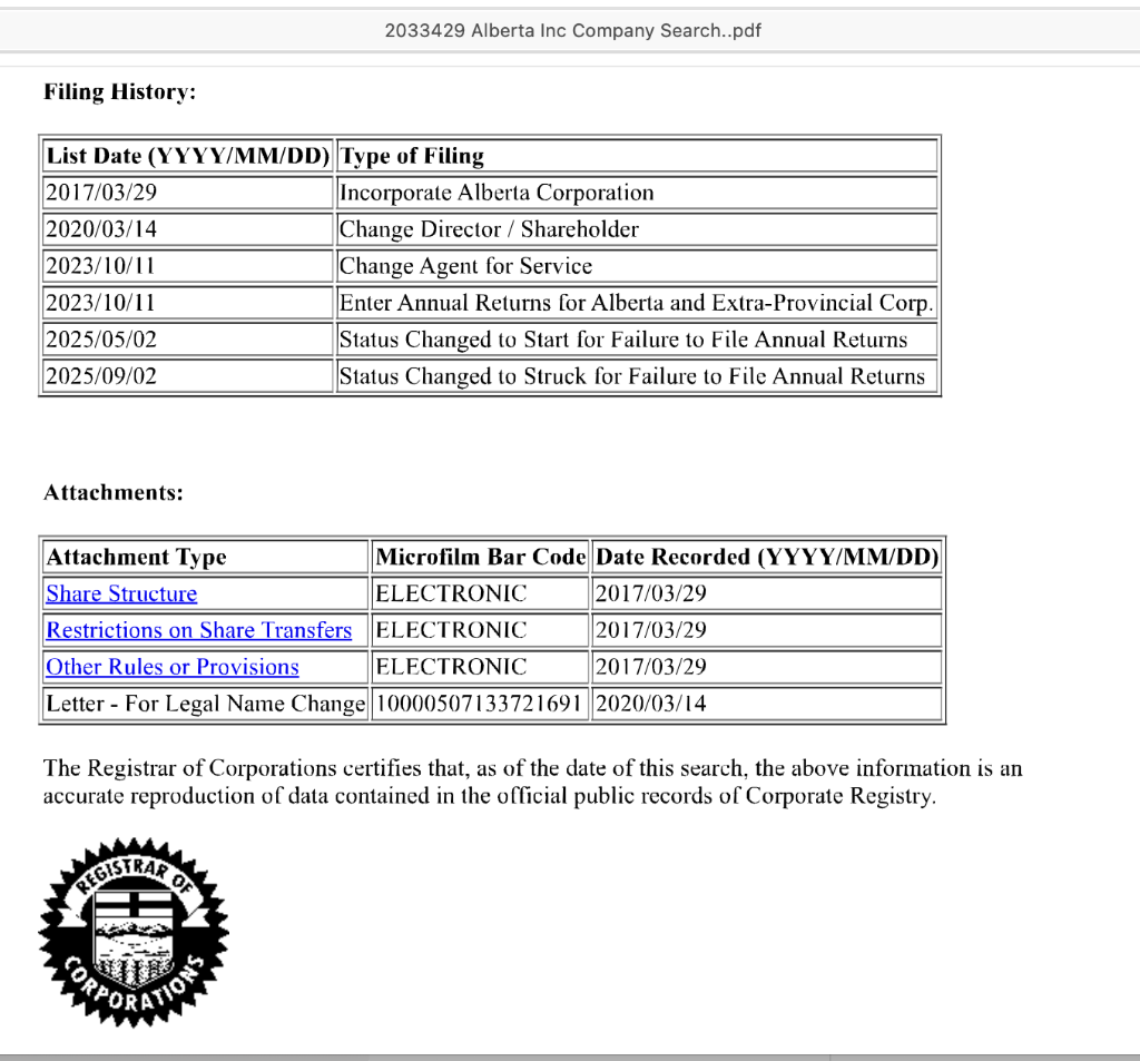 203349 Alberta Inc Company Search
