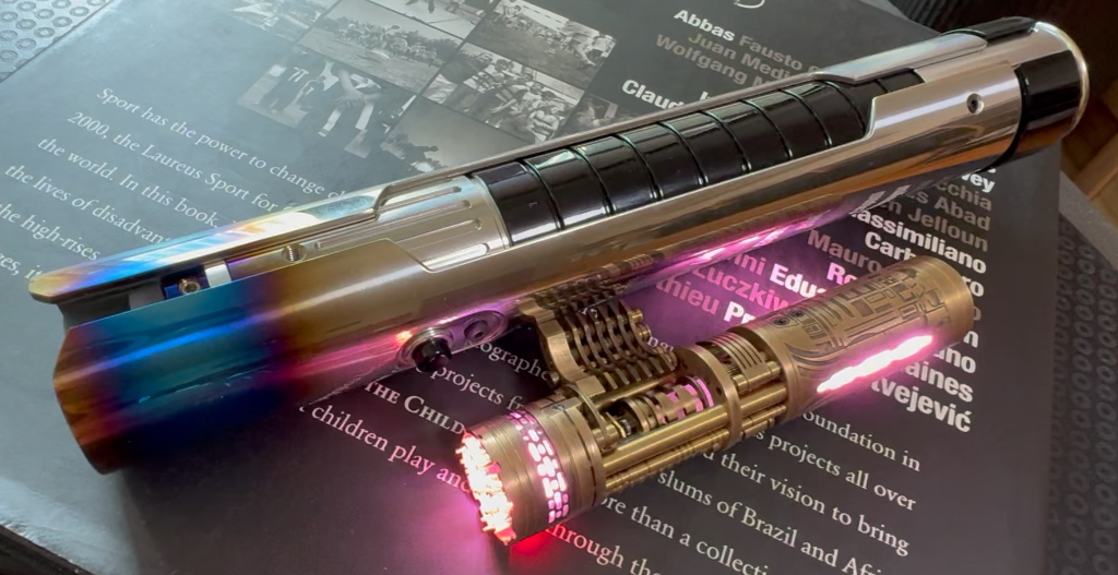 PunkSabers SOL hilt with LGT Interchangeable brass chassis with spinning crystal