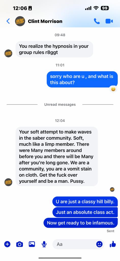 Clint Morrison messenger abuse