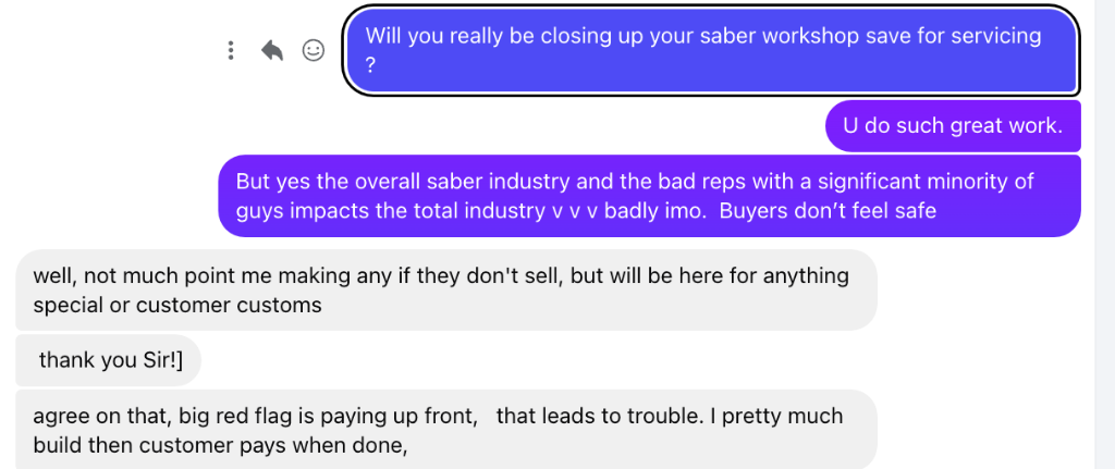 Another practitioner discussing the pivot to service-only operations to escape production costs, buyer trust issues, and industry reputation damage.
