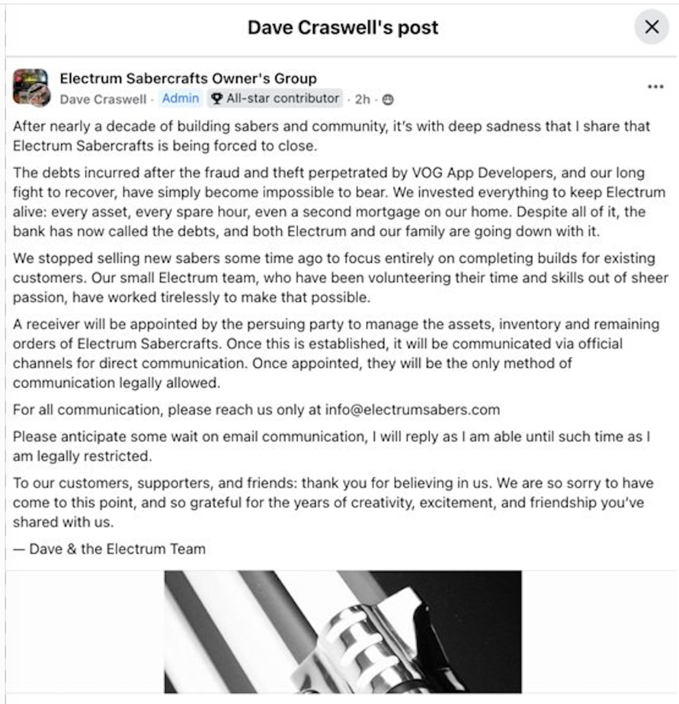 Dave Craswell's closure announcement post