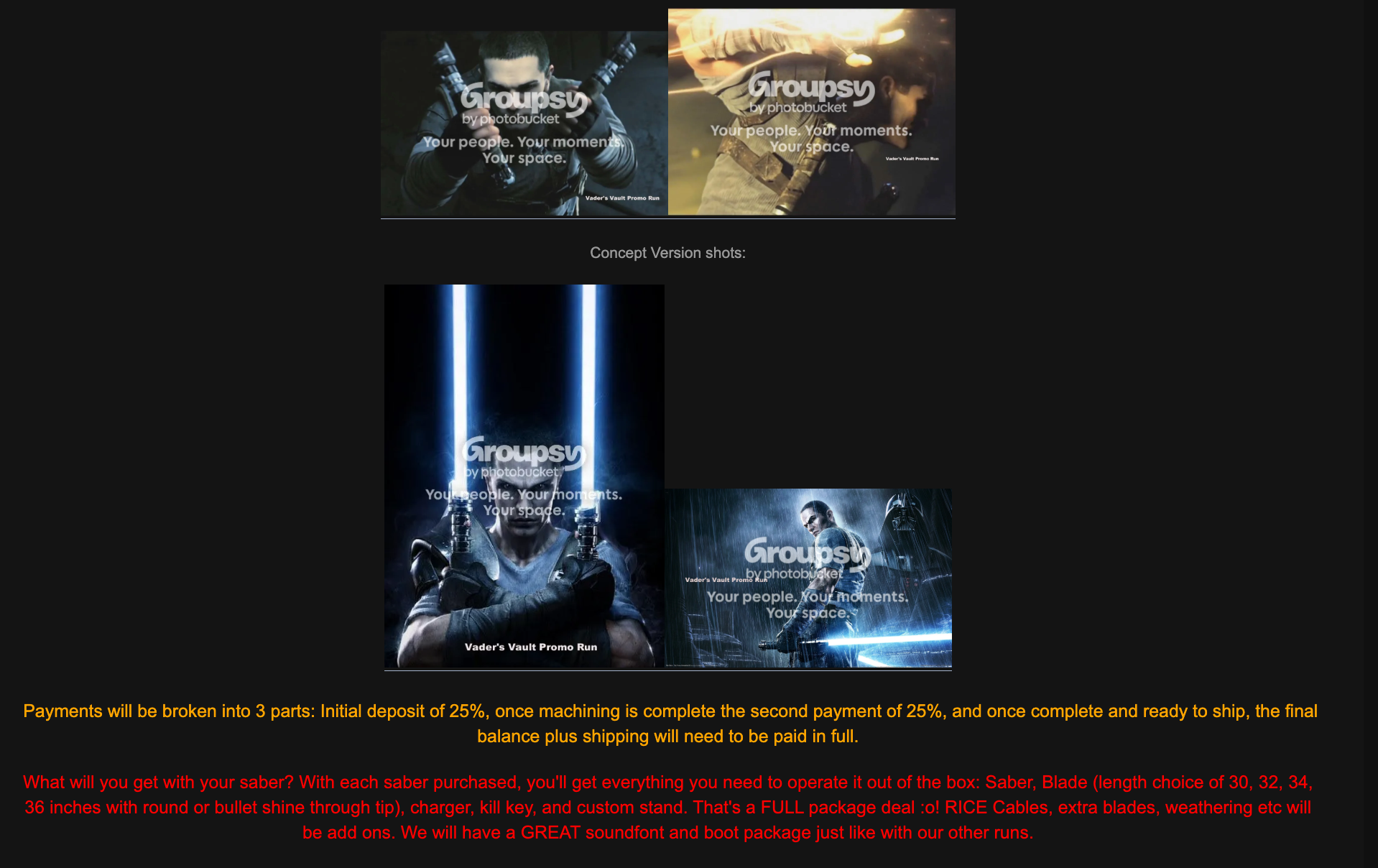 TFU II Starkiller run promotional images and payment terms