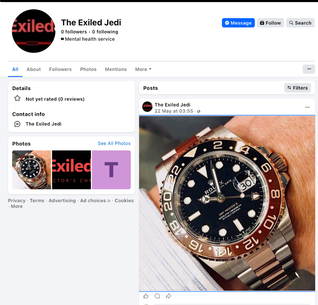 Stolen photo on fake Facebook page