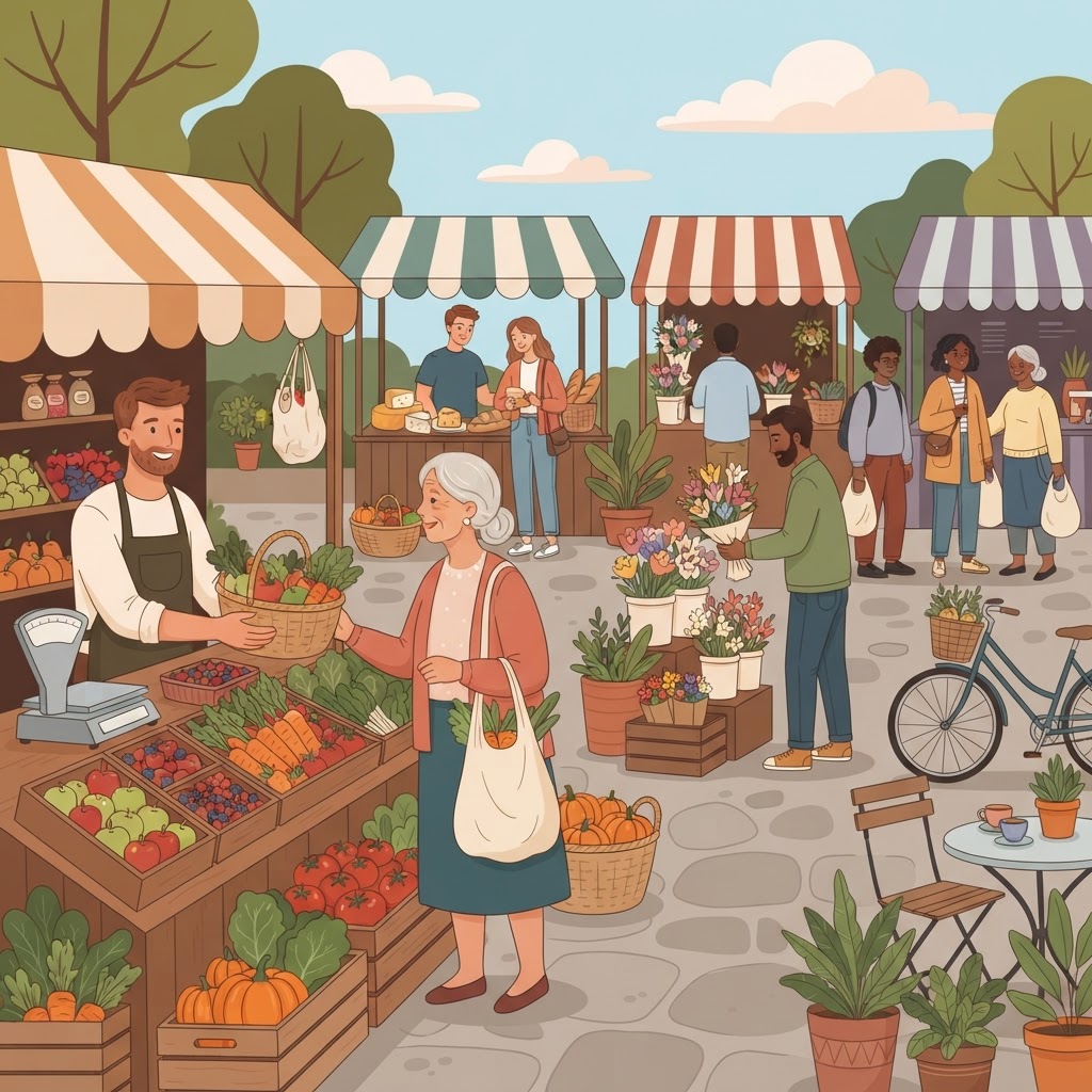 Покупка продуктов на фермерском рынке