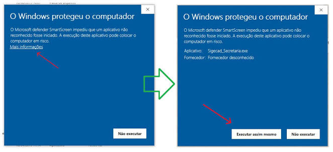 Passo a passo do aviso 'O Windows protegeu o computador': clique em Mais informações e depois em Executar assim mesmo
