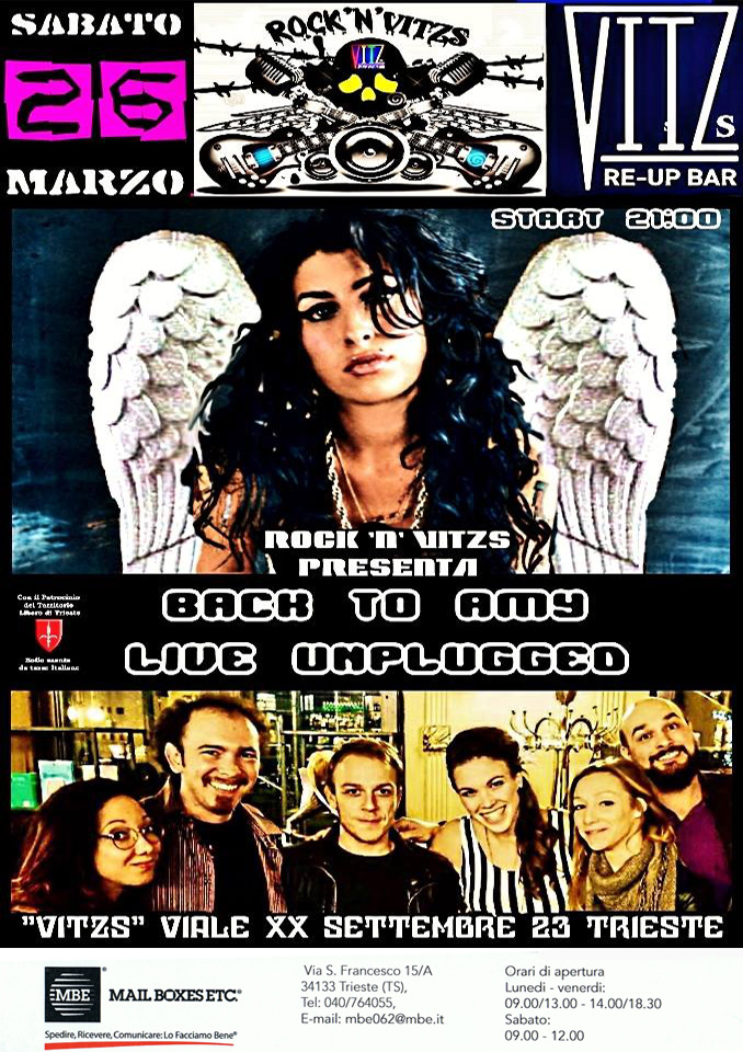 "Back to Amy - Live Unplugged" - Sabato 26 Marzo, ore 21:00 - Vitzs, Viale XX Settembre 23 Trieste