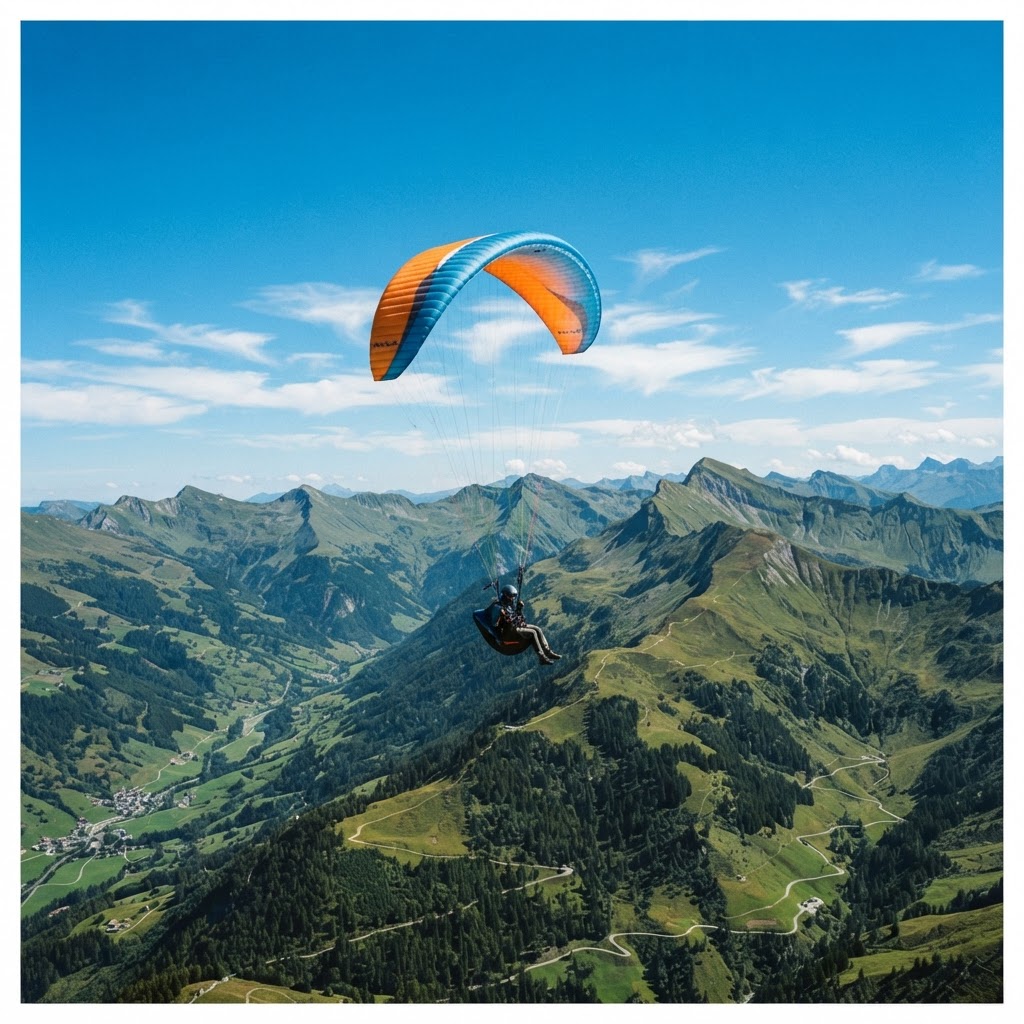 Vuelo en parapente sobre un paisaje de montaña
