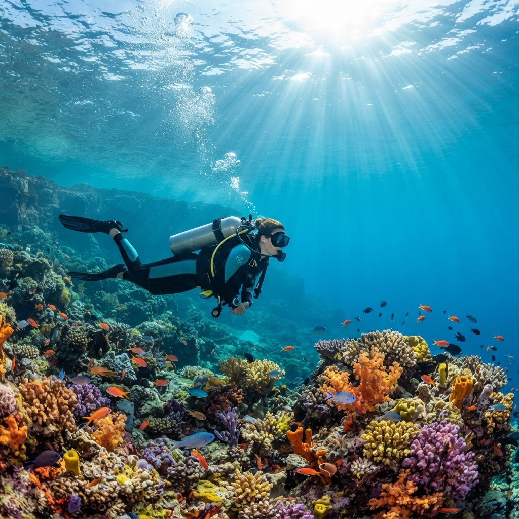 Buceador explorando un fondo marino en una inmersión de submarinismo