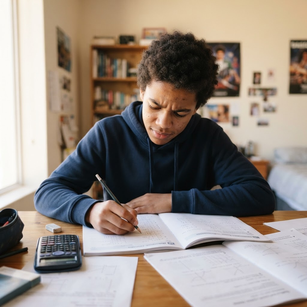 A learner working through practice exercises