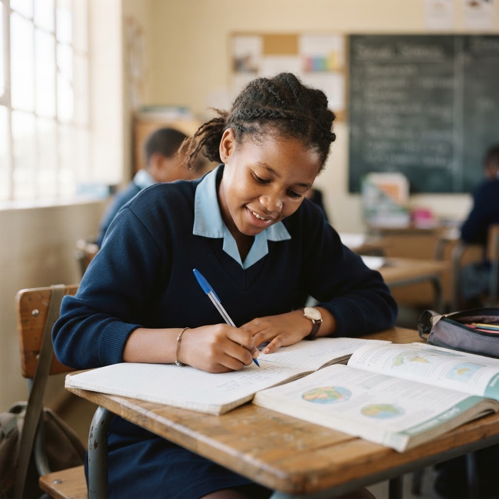 A learner writing notes during a tutoring session