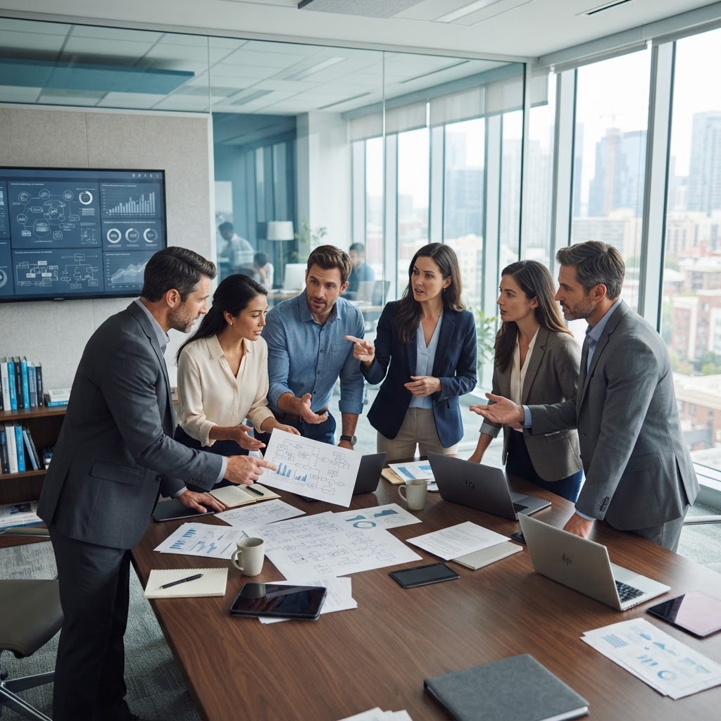 CAS team collaborating in a modern office