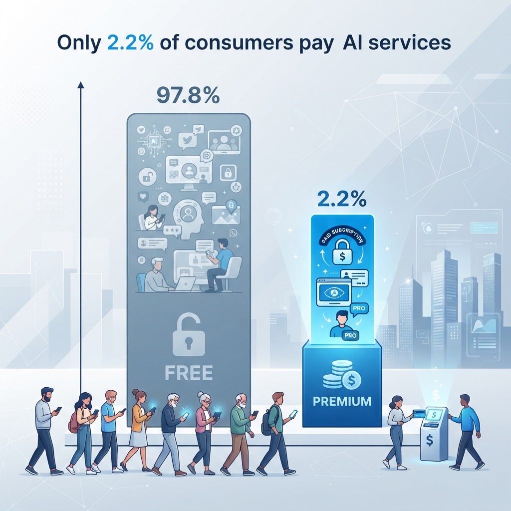 Only 2.2% of Consumers Pay for AI Services, Report Finds