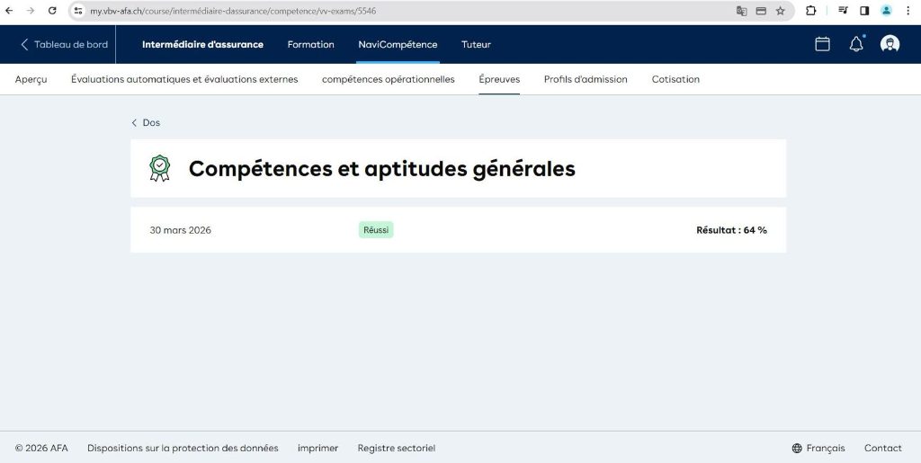 Compétences et aptitudes générales - Réussi 64%