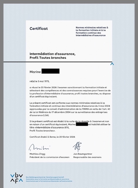 Certificat AFA - Marine
