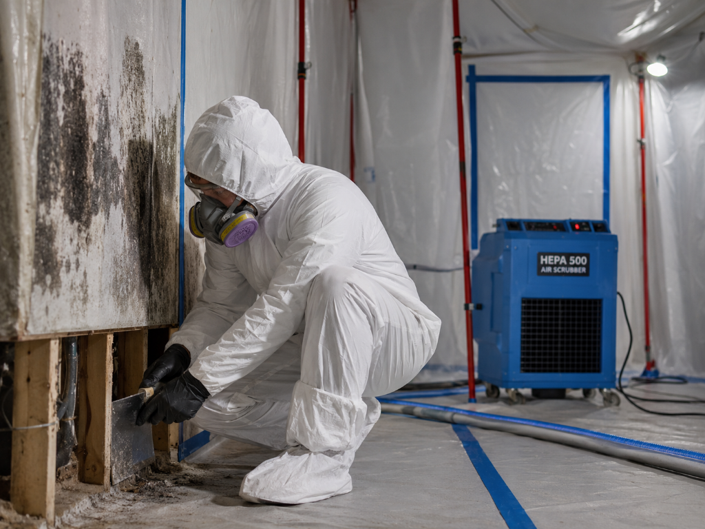 Remediation crew in protective gear at work