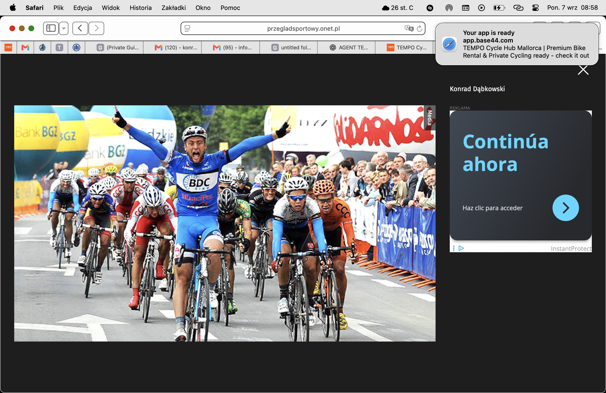 Konrad Dąbkowski at a cycling race finish