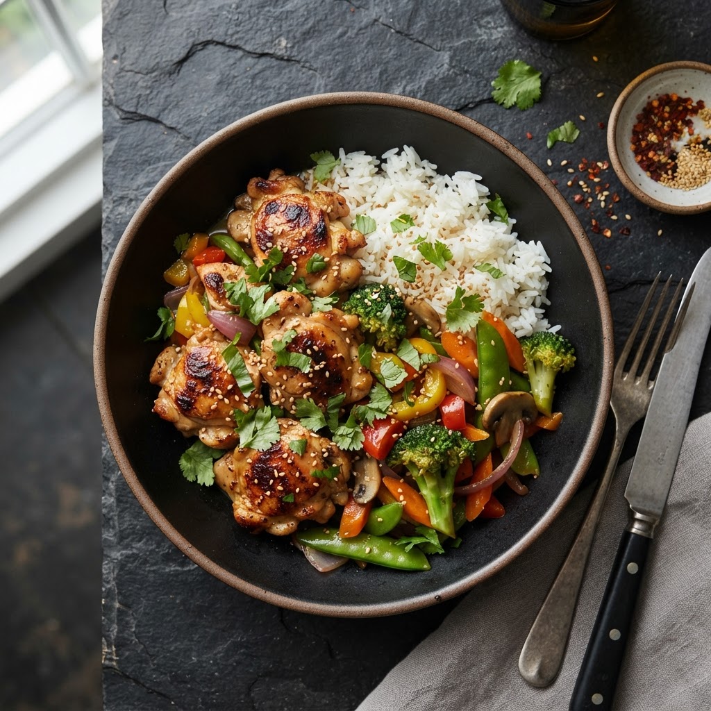 Bowl de pollo y arroz