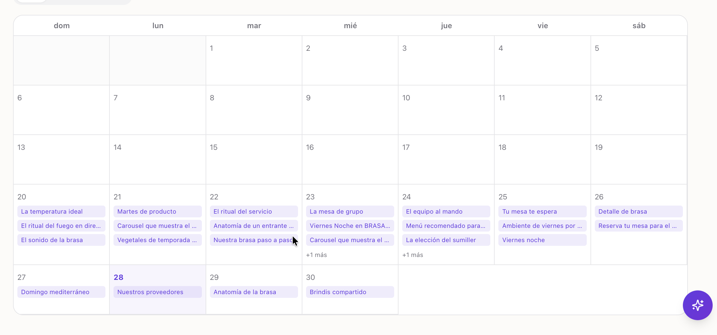 Calendario de contenido 30 días