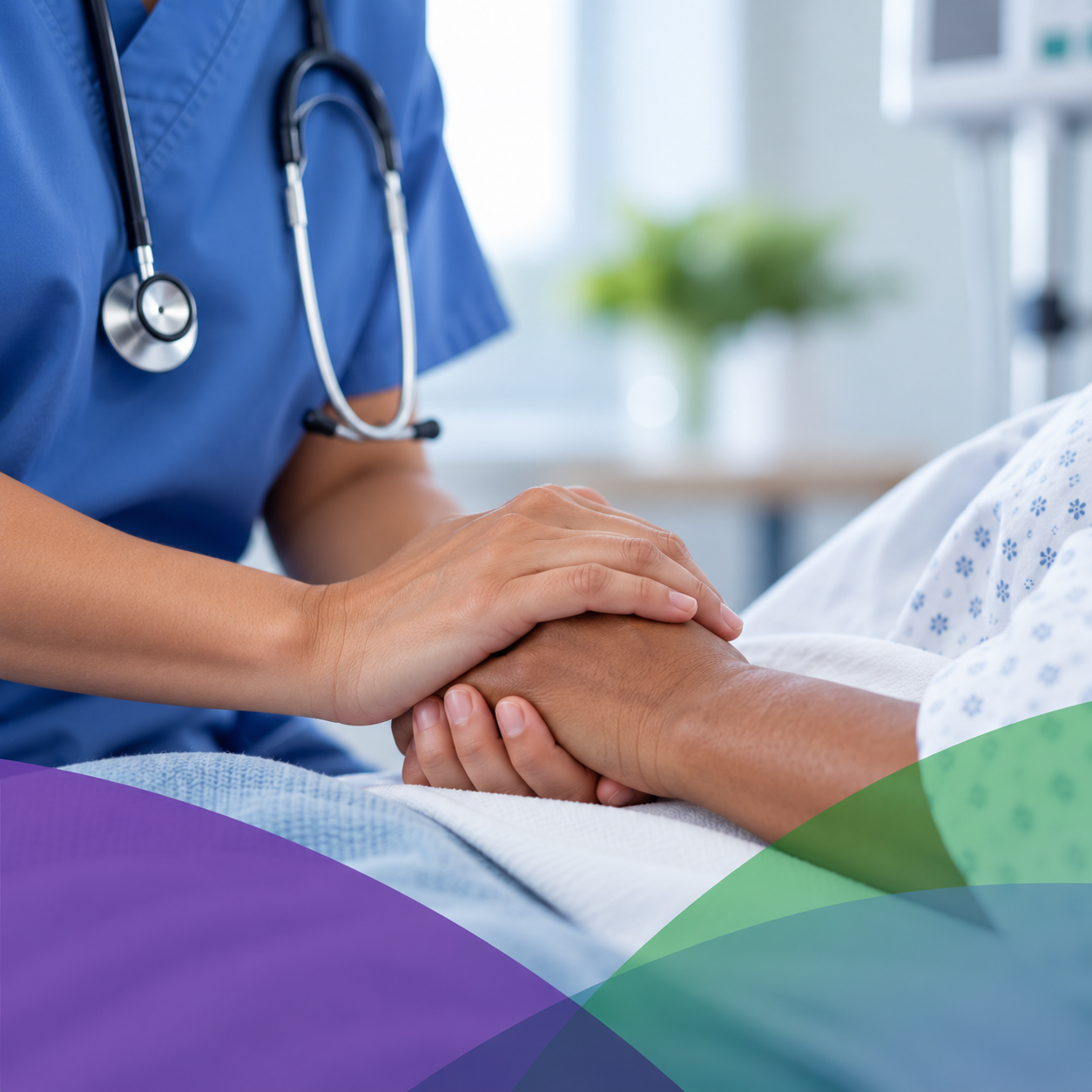 Healthcare professional providing comfort to a patient in a clinical setting